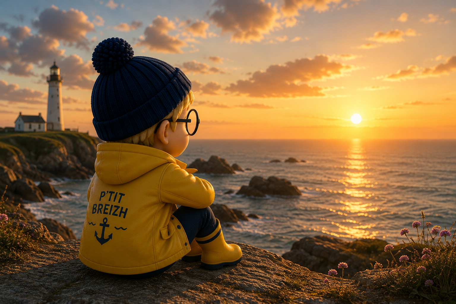Le P'tit Breizh face à la mer au coucher du soleil